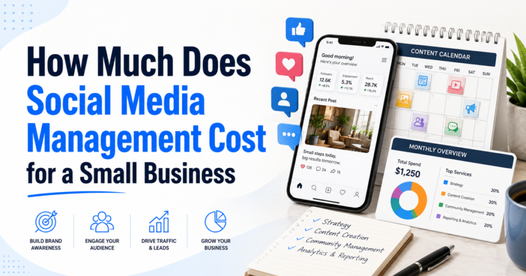 small business owner reviewing social media management cost